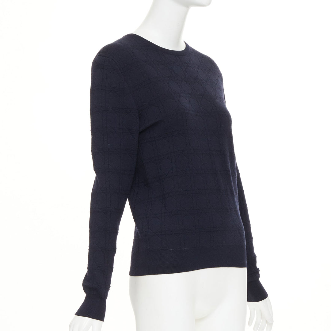 DIOR Macrocannage navy geometric jacquard wool silk blend knit sweater FR34 XS