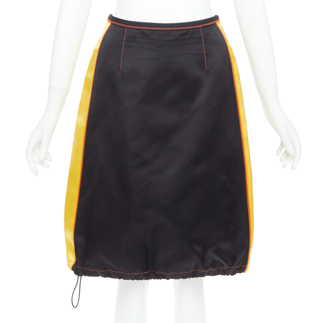 PRADA 2016 100% silk  black yellow colorblocked drawstring hem skirt IT38 XS