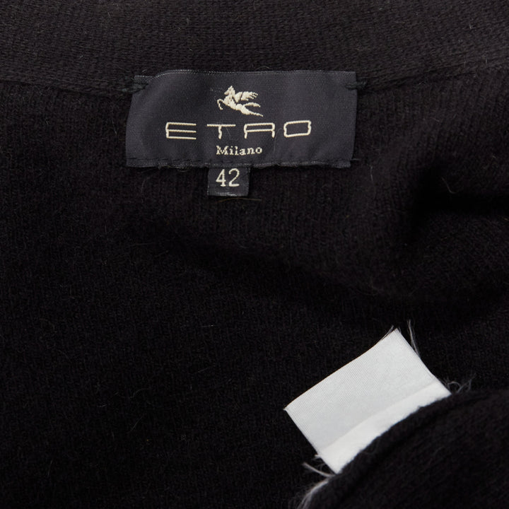 ETRO brown fur collar gold applique trim black wool cardigan IT42 M