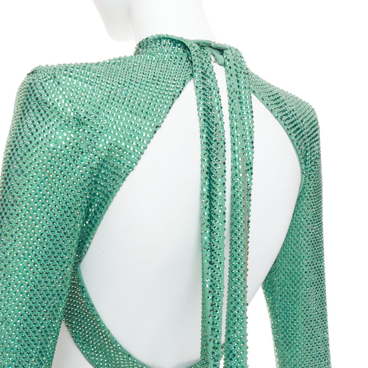 rare ALEXANDRE VAUTHIER COUTURE SS2020 Runway green strass crystal  cut out gown