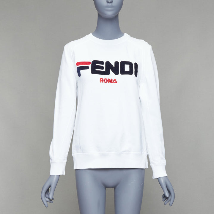 FENDI Fila Mania 2019 Roma logo white cotton crew pullover top S