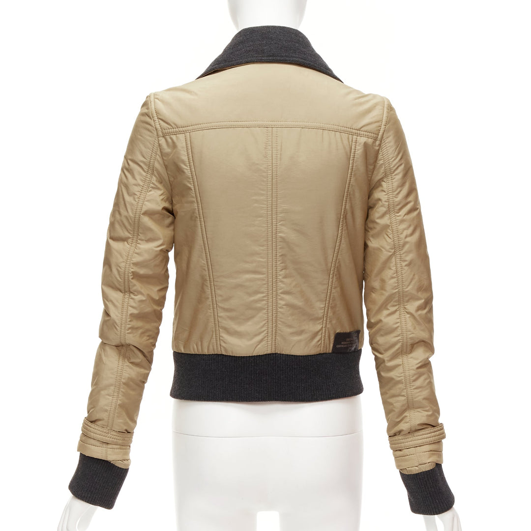 D&G Vintage beige nylon grey jersey collar zip cuff aviator jacket IT38 XS