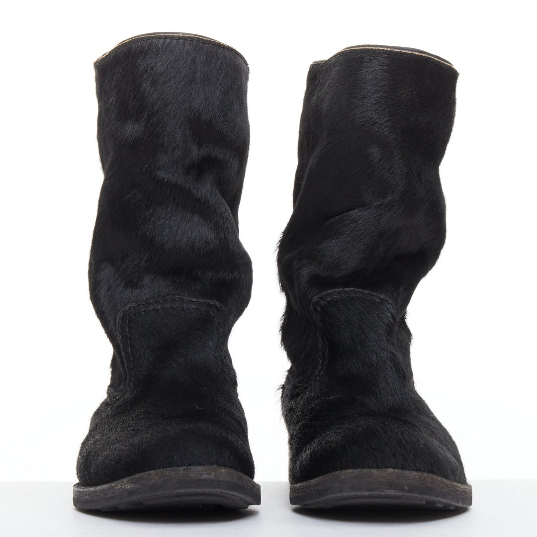 JUNYA WATANABE 2017 black calf hair panelled round toe combat boots S EU37