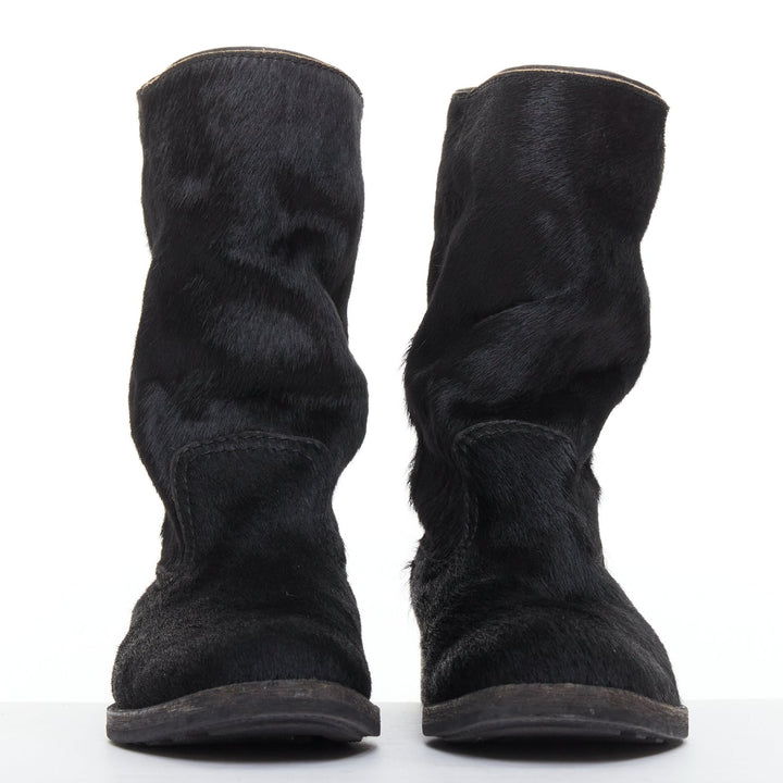 JUNYA WATANABE 2017 black calf hair panelled round toe combat boots S EU37