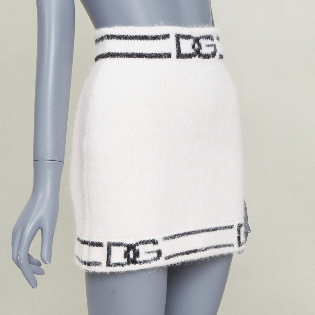 DOLCE GABBANA 2022 DG Knitted Skirt white alpaca cashmere logo skirt IT38 XXS