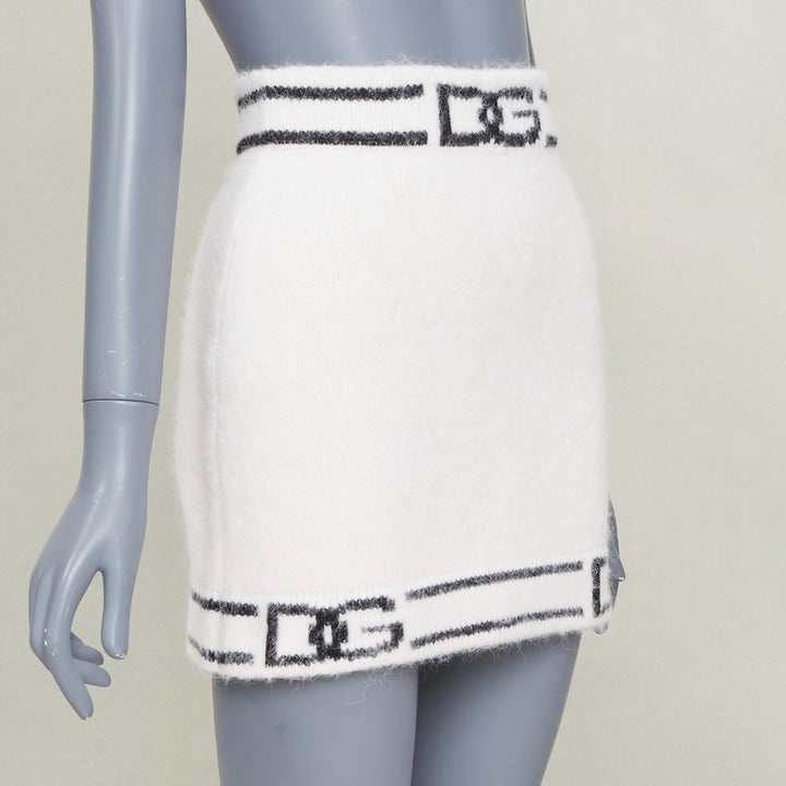 DOLCE GABBANA 2022 DG Knitted Skirt white alpaca cashmere logo skirt IT38 XXS