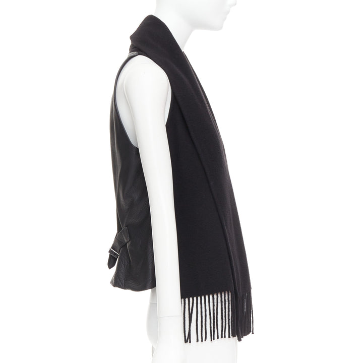 HERMES Gaultier Vintage cashmere black leather back scarf design vest FR38 M