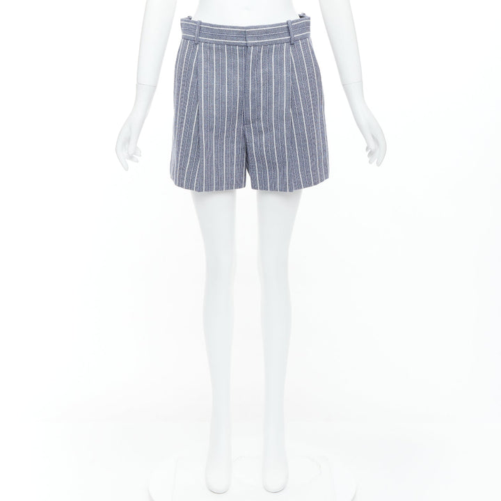 CHRISTIAN DIOR blue grey striped virgin wool mini shorts FR36 S