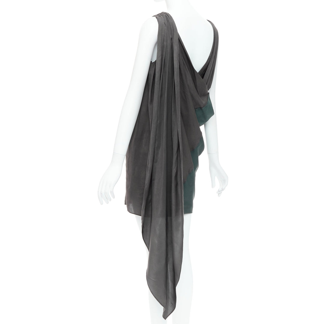 ALEXANDER WANG grey green cupro draped asymmetric toga dress Sz2