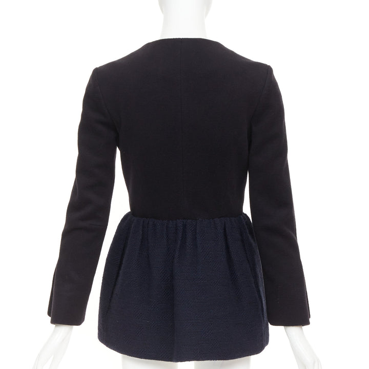 THE ROW Loxton black navy structured wool textured peplum gold zip coat US0 XS