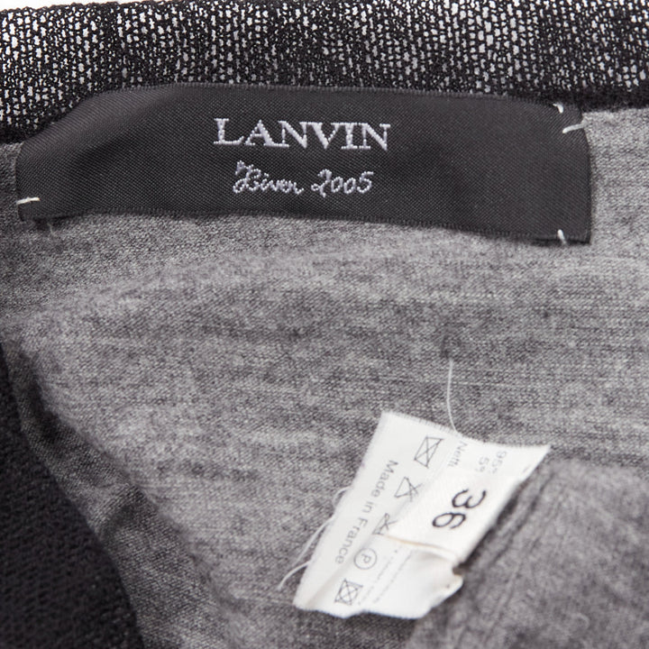 LANVIN 2005 light grey wool cashmere mesh trim batwing sweater FR36 S