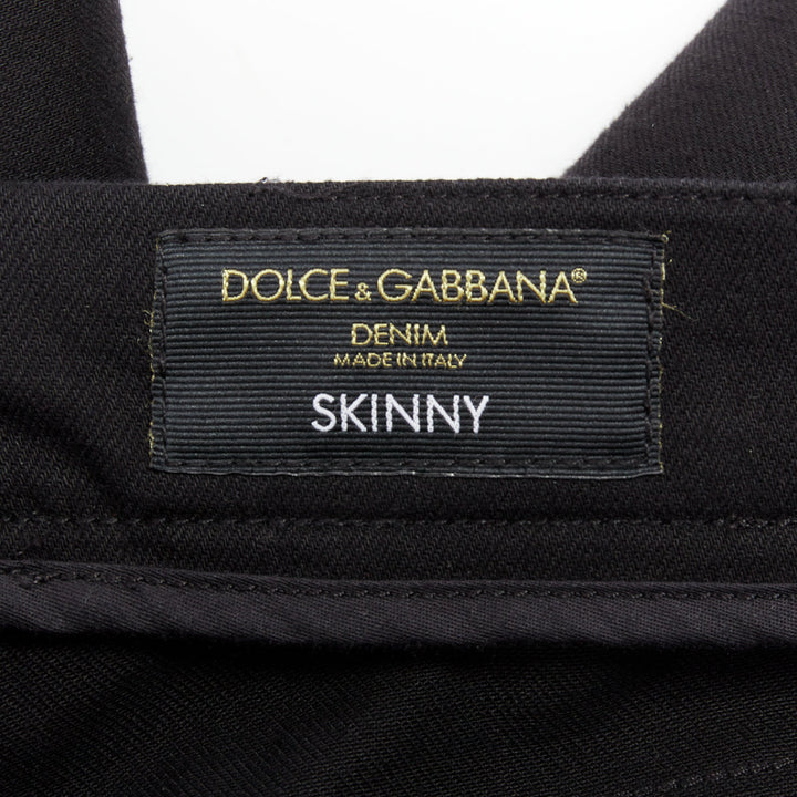 DOLCE GABBANA DENIM Skinny black heart logo embroidered cropped jeans