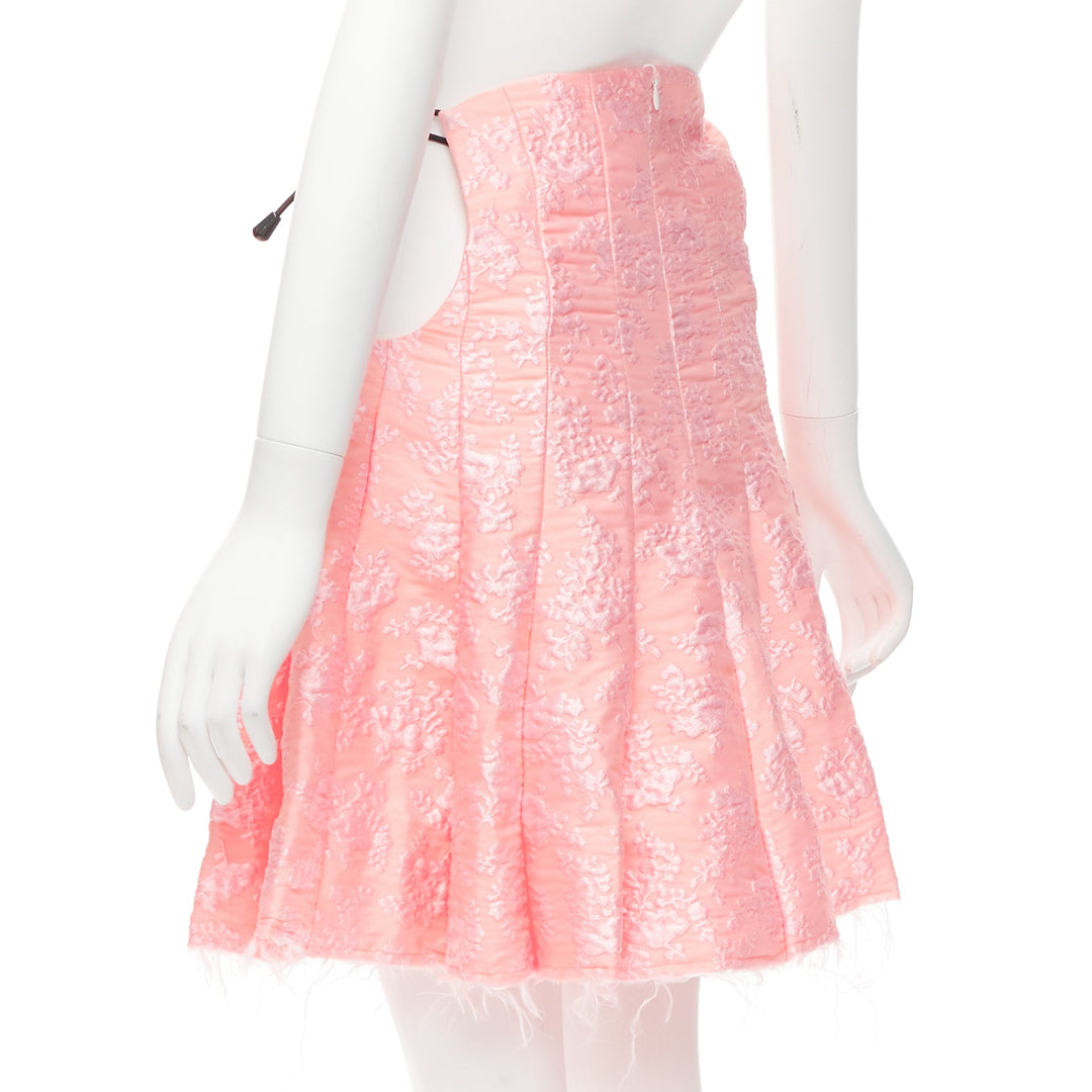 SHU SHU TONG light pink cloque bungee cord cut out waist flared skirt UK6 XS