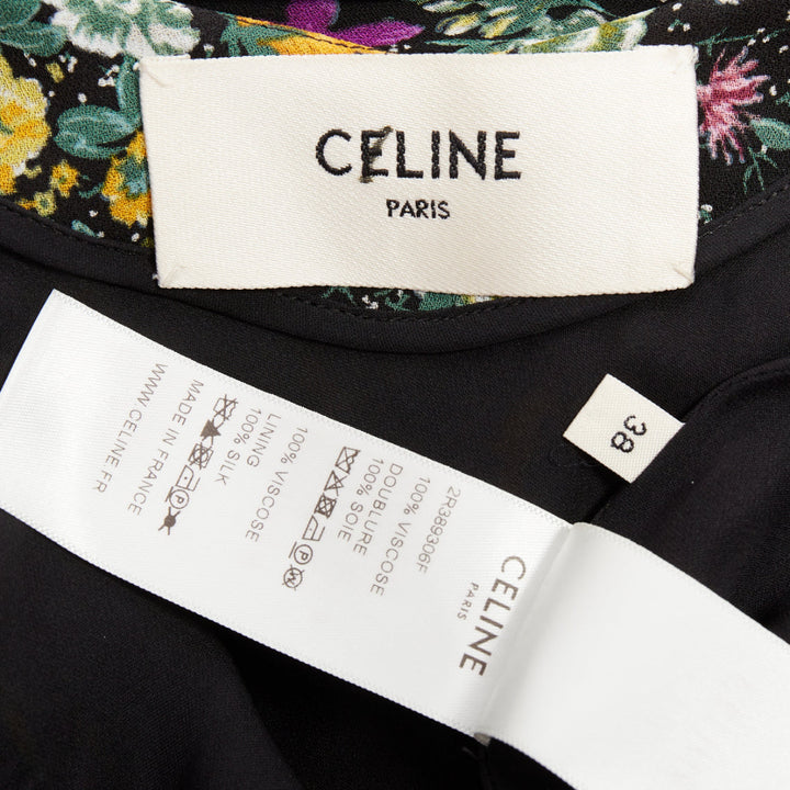 CELINE Hedi Slimane yellow purple floral print viscose dress FR38 M