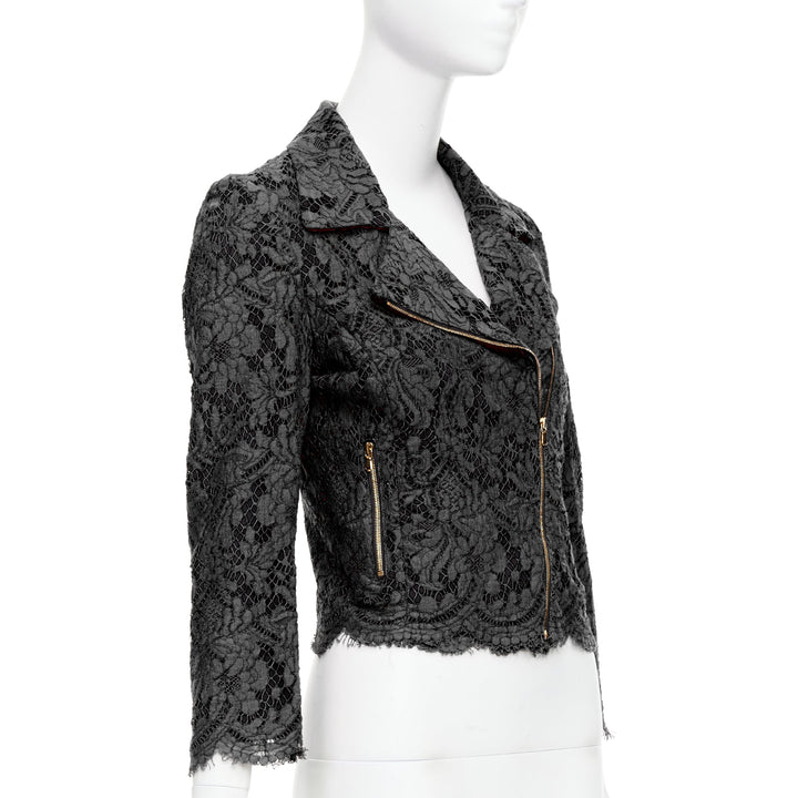 MSGM black cotton blend lace side zip cropped biker jacket IT40 S