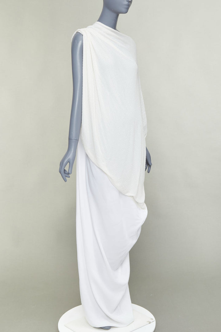 FERRAGAMO Maximilian Davis 2023 Bridal white crystal draped asymmetric gown IT4