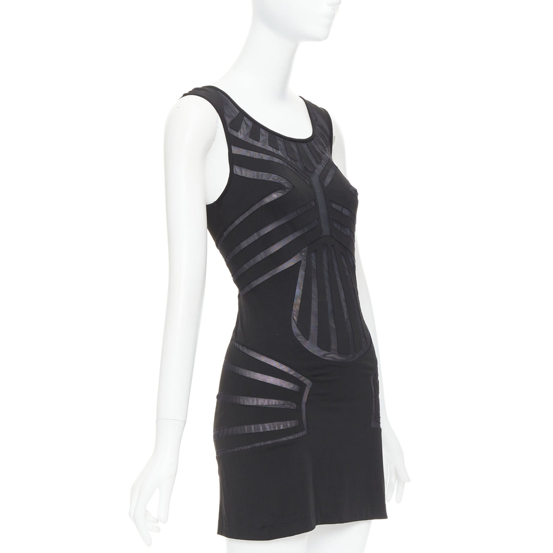 LA PERLA Dune black body contour sheer panels fitted mini dress IT40 S