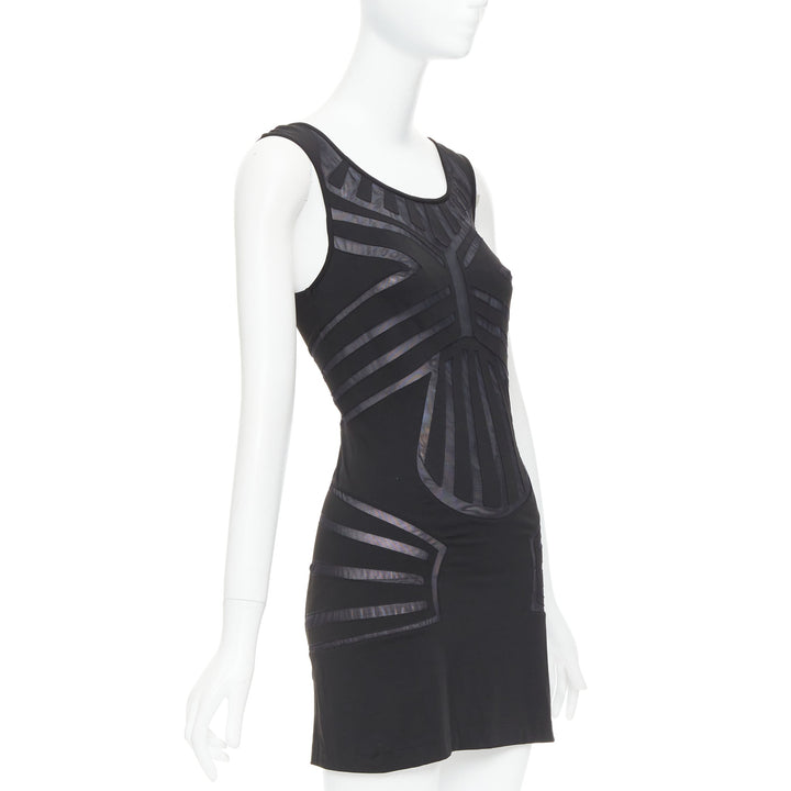 LA PERLA Dune black body contour sheer panels fitted mini dress IT40 S