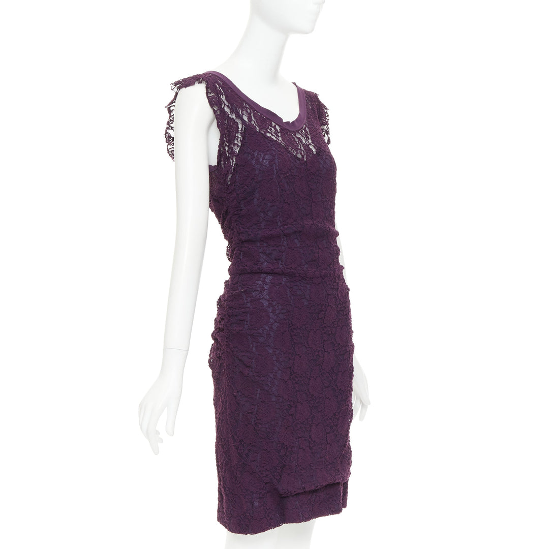 DOLCE GABBANA purple floral sheer lace overlay cocktail dress IT46 XL