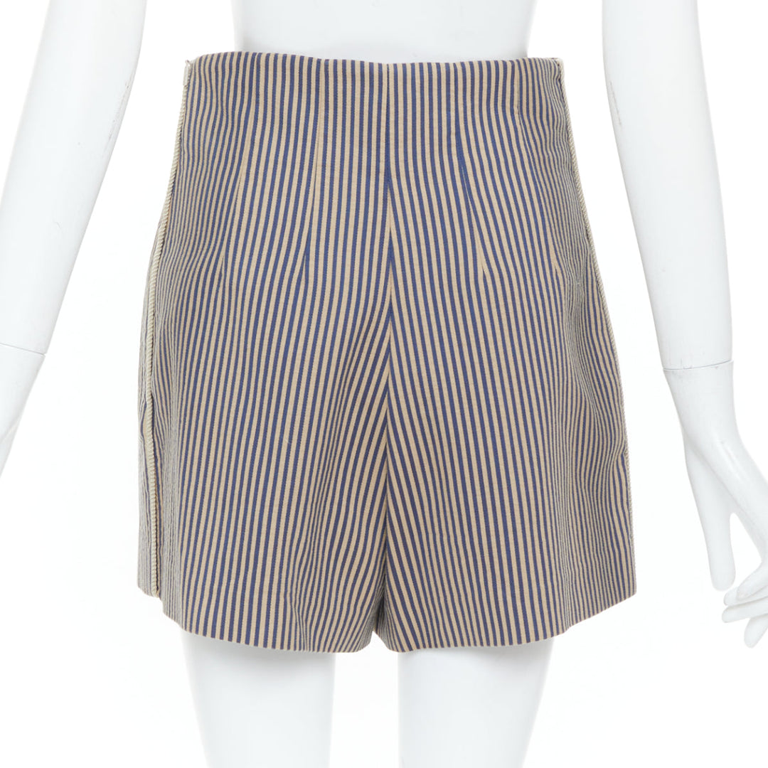 FENDI blue beige vertical striped cotton tailored high waist shorts IT42 M