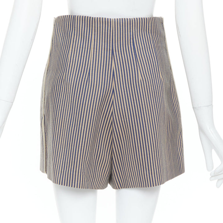 FENDI blue beige vertical striped cotton tailored high waist shorts IT42 M