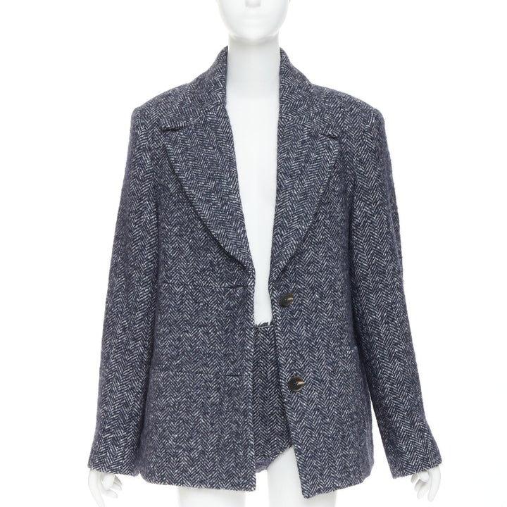 CHRISTOPHER ESBER  Luminary navy herringbone oversized blazer shorts set UK8