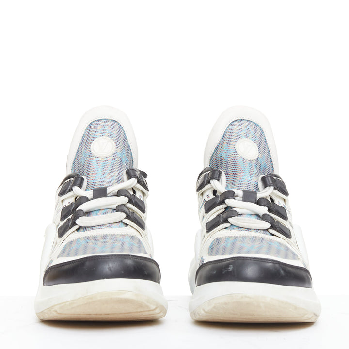 LOUIS VUITTON Archlight white leather black blue monogram chunky sneakers EU39