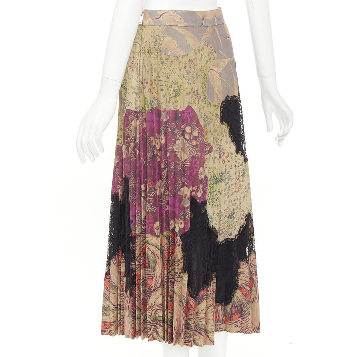 VALENTINO 2016 Runway Prairie sheepskin leather pleated lace midi skirt IT40 S