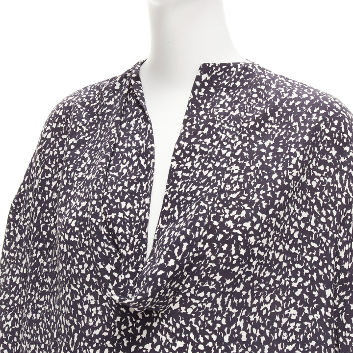 MARNI 100% silk black white speckle print asymmetric neck shirt dress IT40 S