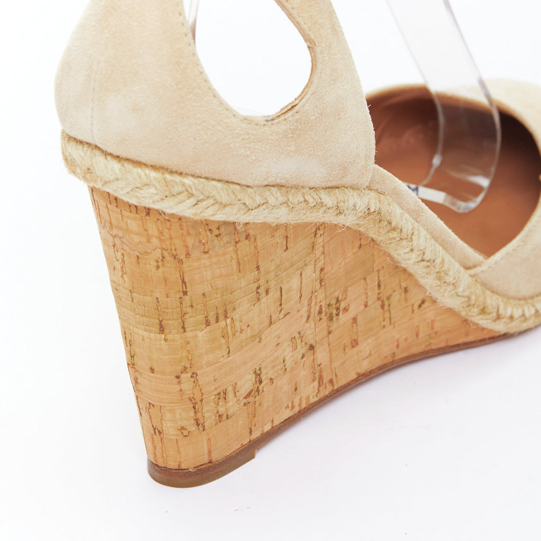 AQUAZZURA Karlie nude suede jute cork wedge pumps EU39