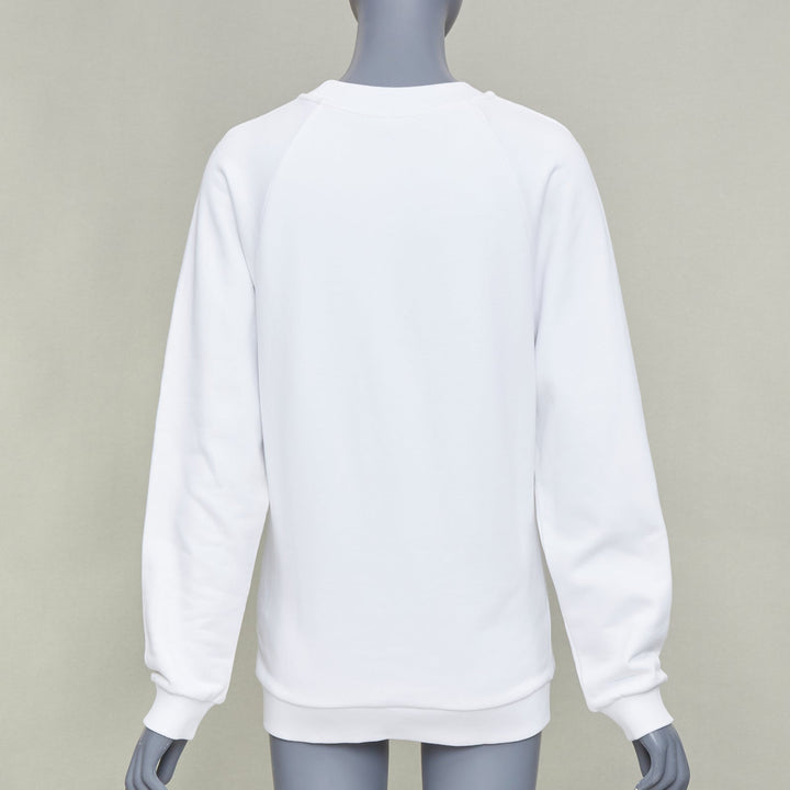 BALMAIN white cotton black flocked coin medallion logo raglan sweatshirt XXS