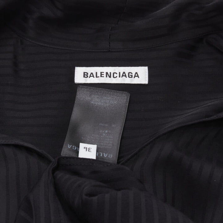 BALENCIAGA 2020 Demna black striped pussy bow cascade hem oversized shirt FR36 S