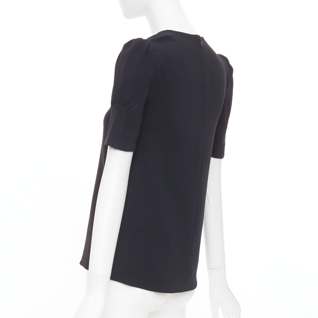 STELLA MCCARTNEY black puff short sleeve structured viscose blend top IT38 XS