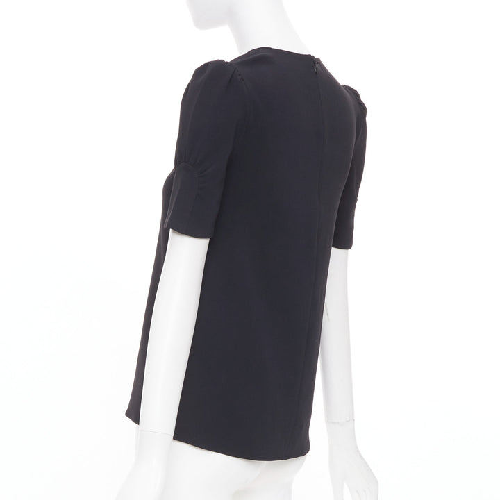 STELLA MCCARTNEY black puff short sleeve structured viscose blend top IT38 XS