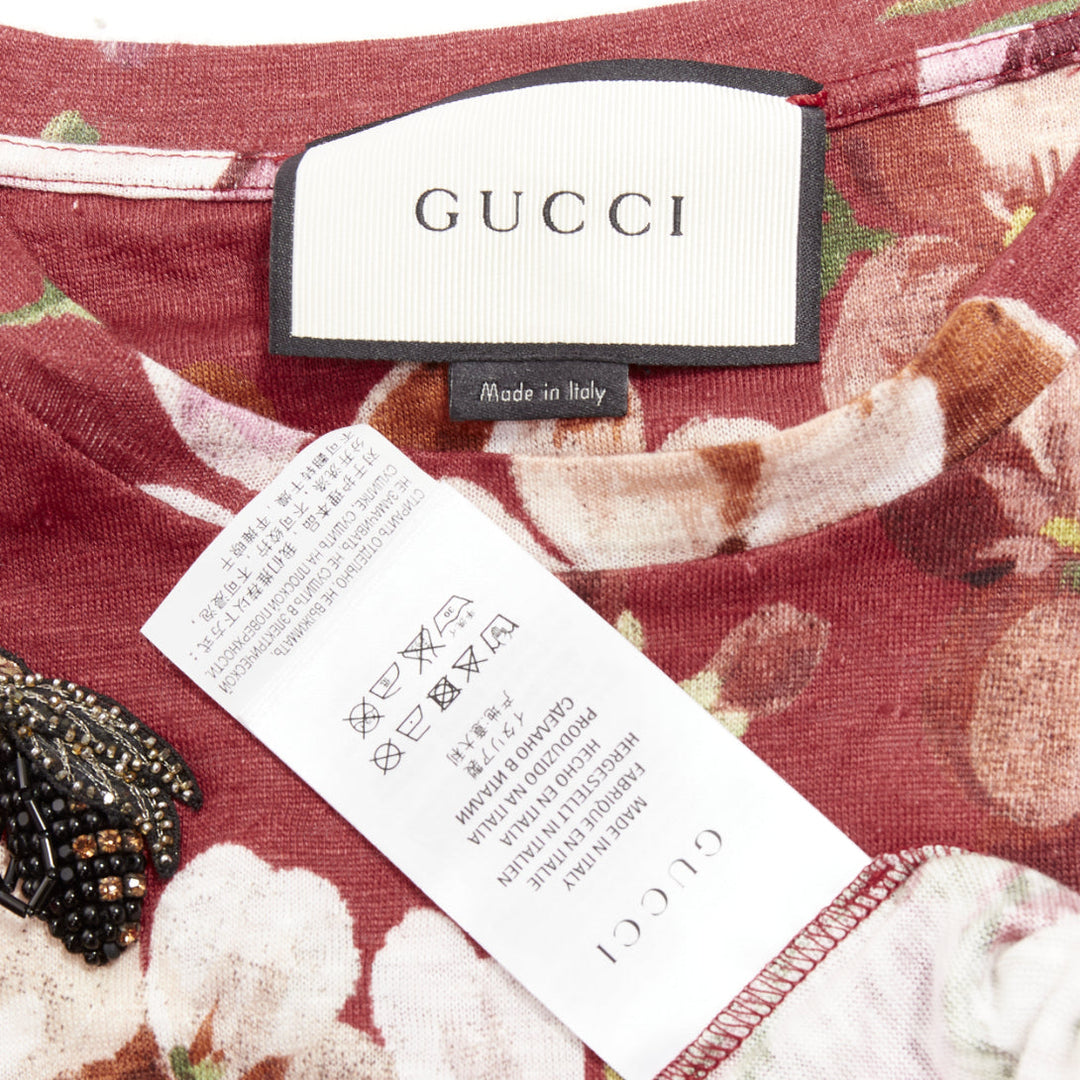 GUCCi Blooms burgundy pink floral print cotton Embellished insect t-shirt M