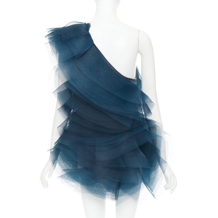 rare ALEXANDRE VAUTHIER COUTURE SS2014 Runway teal blue tulle ruffle mini