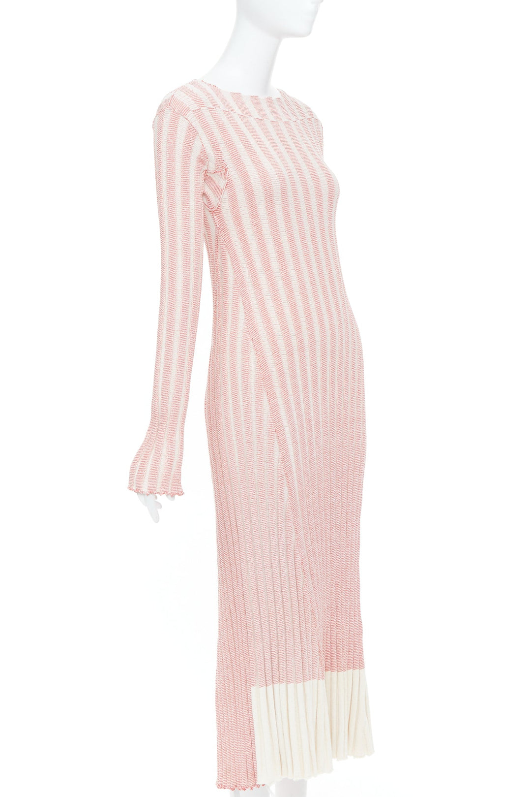 CELINE 2017 Phoebe Philo Runway pink red white striped ribbed knit midi dress XS