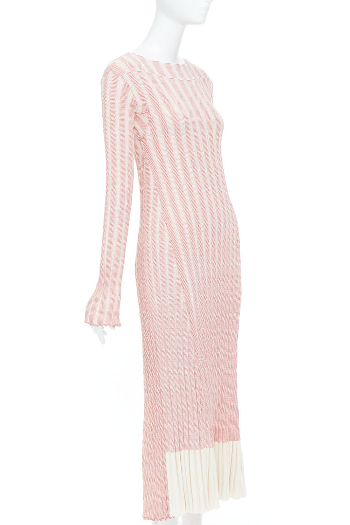 CELINE 2017 Phoebe Philo Runway pink red white striped ribbed knit midi dress XS
