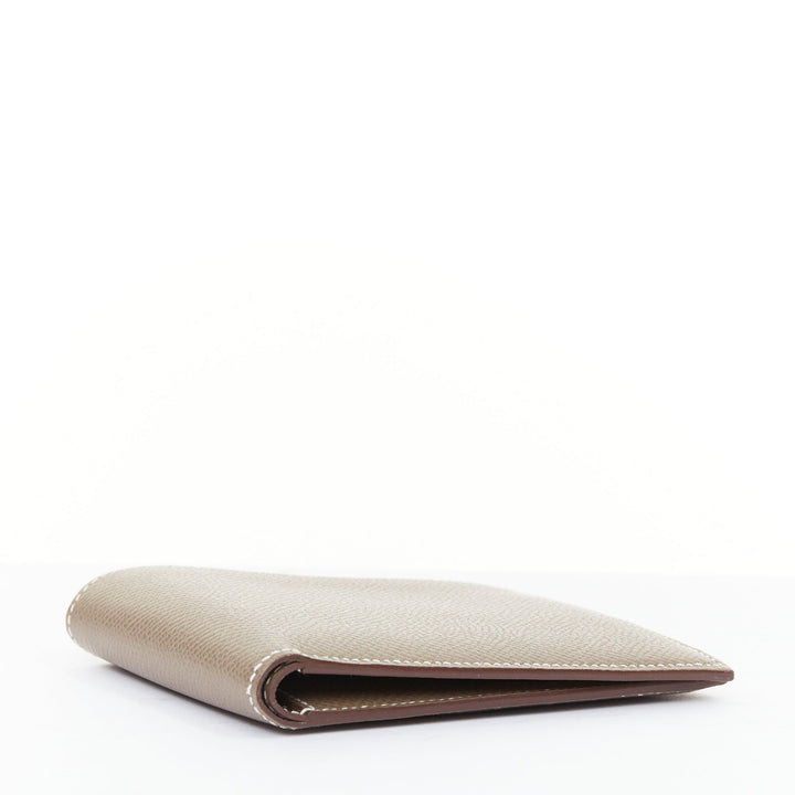 HERMES MC2 Copernic etoupe Epsom leather white contrast stitch bifold wallet PM