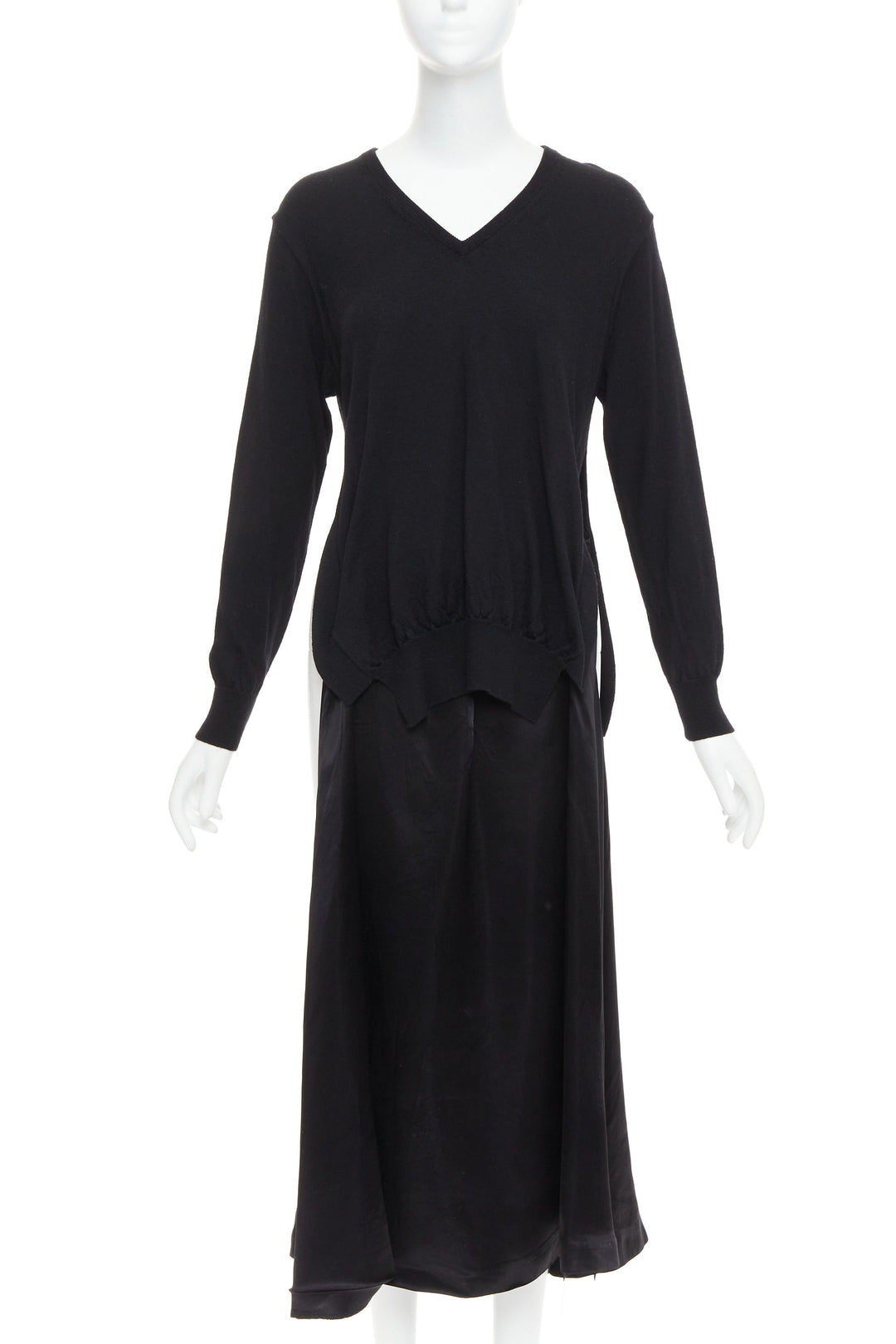 TOGA ARCHIVES Pulla black v neck layered satin slitted long dress