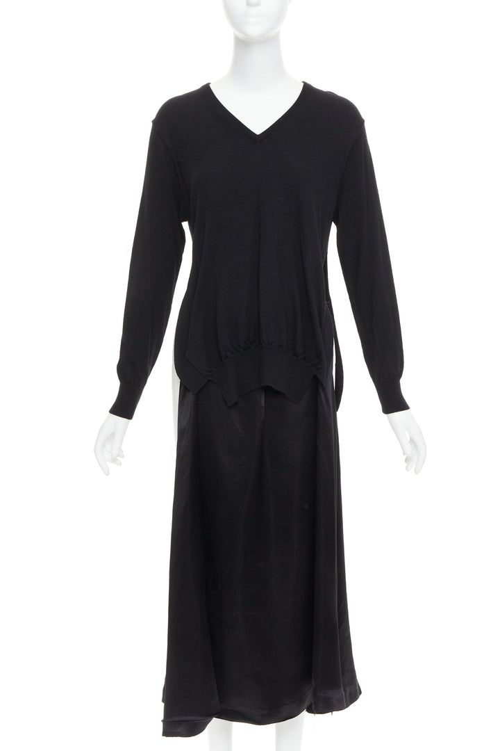 TOGA ARCHIVES Pulla black v neck layered satin slitted long dress