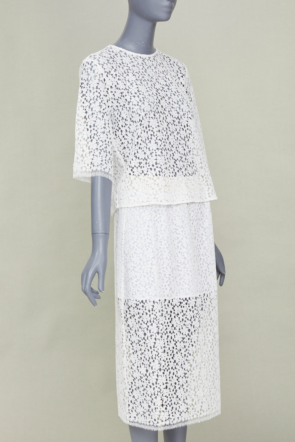 MARIA MCMANUS 2022 Organic Cotton Openwork Floral Lace elegant top skirt set XS