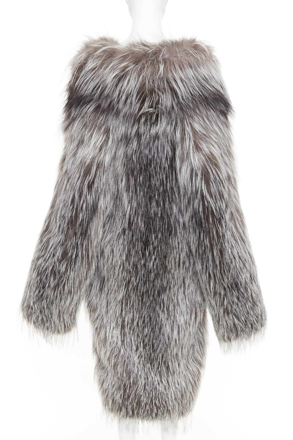 MICHAEL KORS COLLECTION brown grey real fur oversized drop sleeve long coat