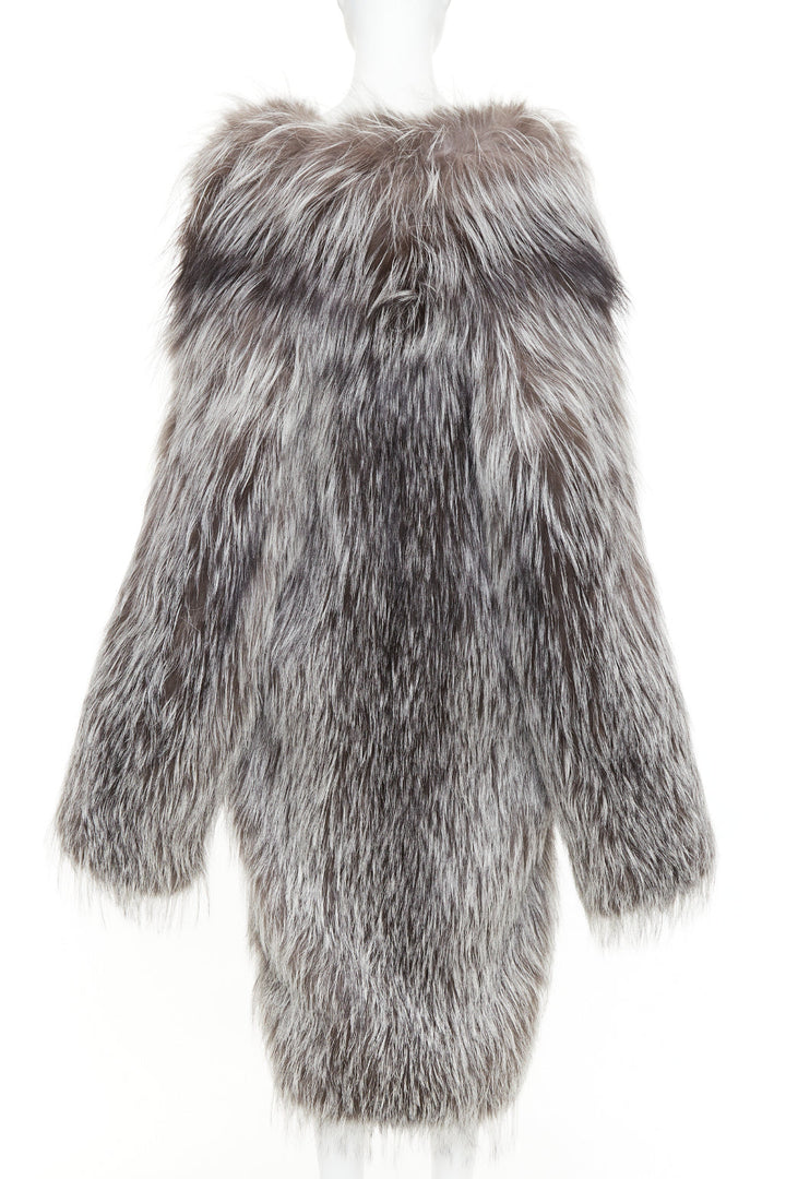 MICHAEL KORS COLLECTION brown grey real fur oversized drop sleeve long coat