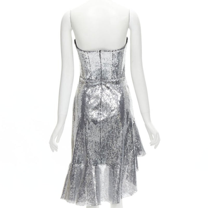 GIUSEPPE DI MORABITO LUISAVIAROMA silver sequins ruffle skirt dress IT38 XS