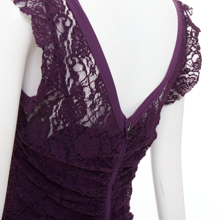 DOLCE GABBANA purple floral sheer lace overlay cocktail dress IT46 XL