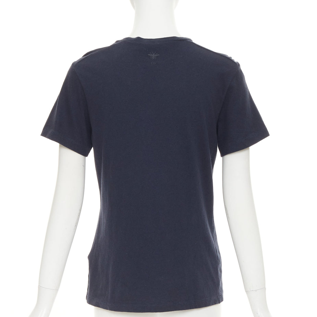DIOR 2017 Feminist Definition navy cotton linen washed effect tshirt S
