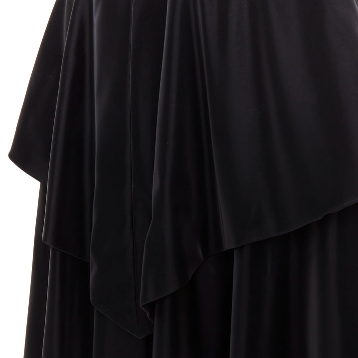 CHANEL 23K Runway black Camellia button cape overlay fluid parka coat FR38 M