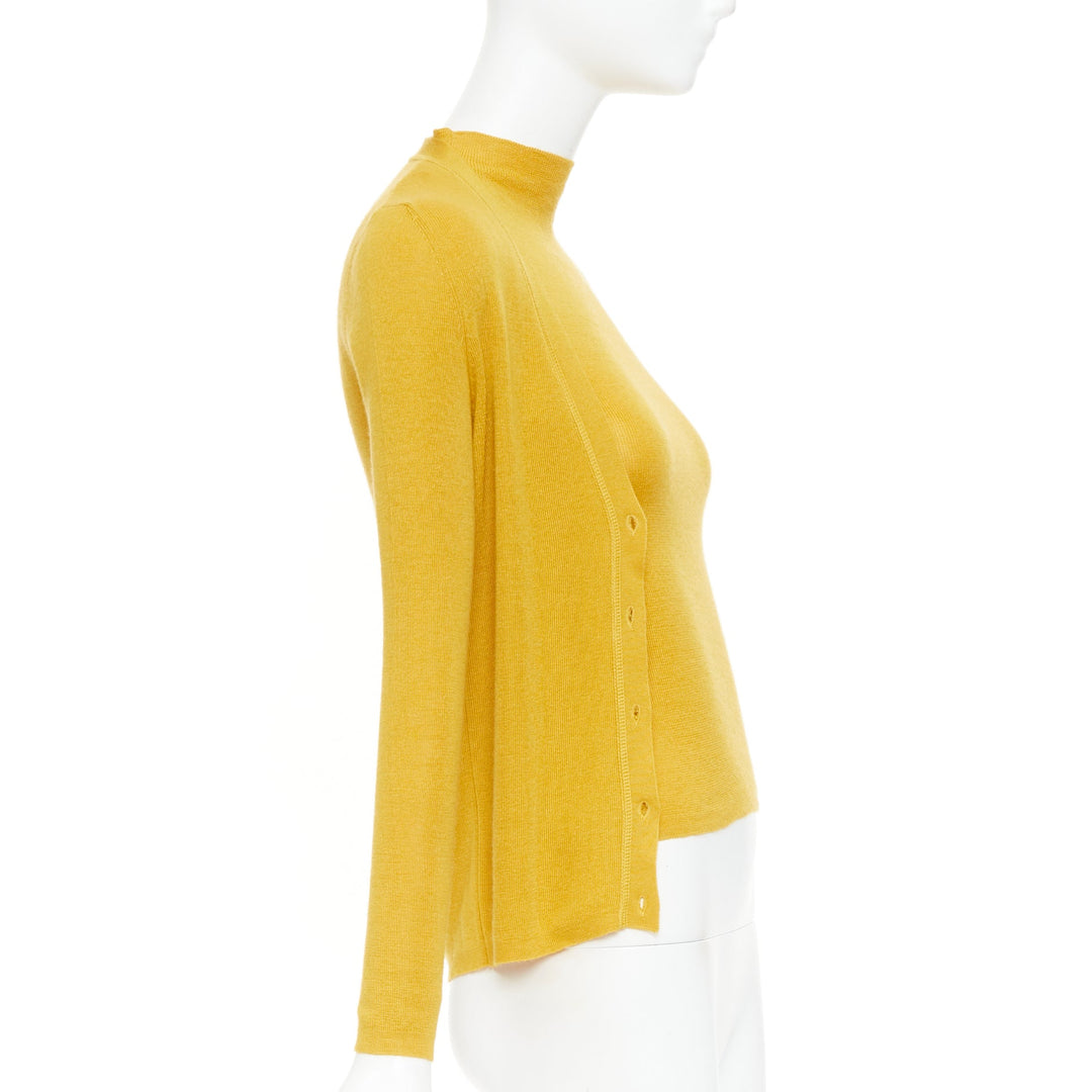 PRADA Vintage  yellow cashmere silk high neck vest cardigan sweater set IT42 M