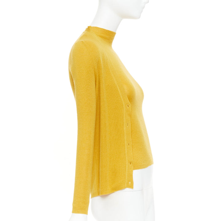 PRADA Vintage  yellow cashmere silk high neck vest cardigan sweater set IT42 M